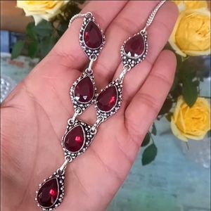 Sterling-Style Teardrop Red Crystal Necklace - Unbranded